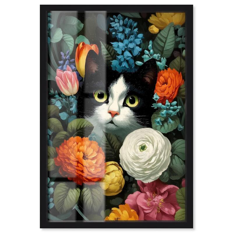 Secret Garden Cat Shadowbox by Art Remedy - Black - 10" x 15"