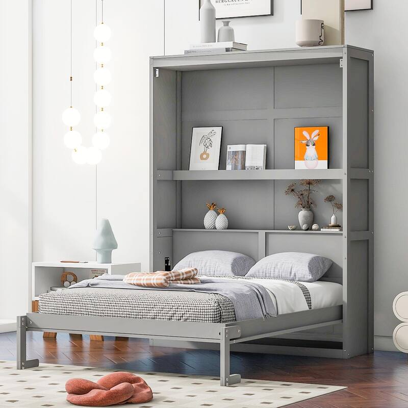 Full/Queen Size Murphy Bed Wall Bed with Shelves