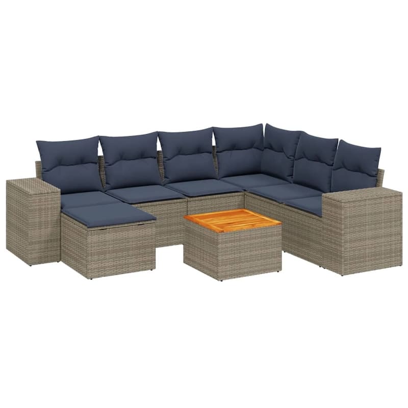 vidaXL 8 Piece Patio Sofa Set with Cushions Gray Poly Rattan