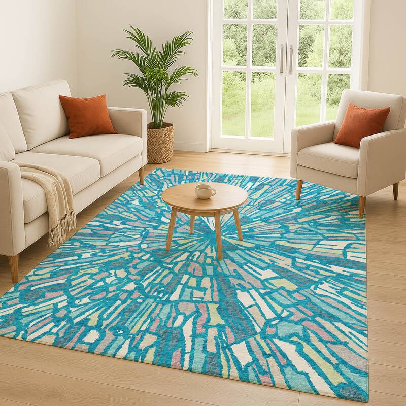 Machine Washable Indoor/ Outdoor Modern Zip Chantille Rug