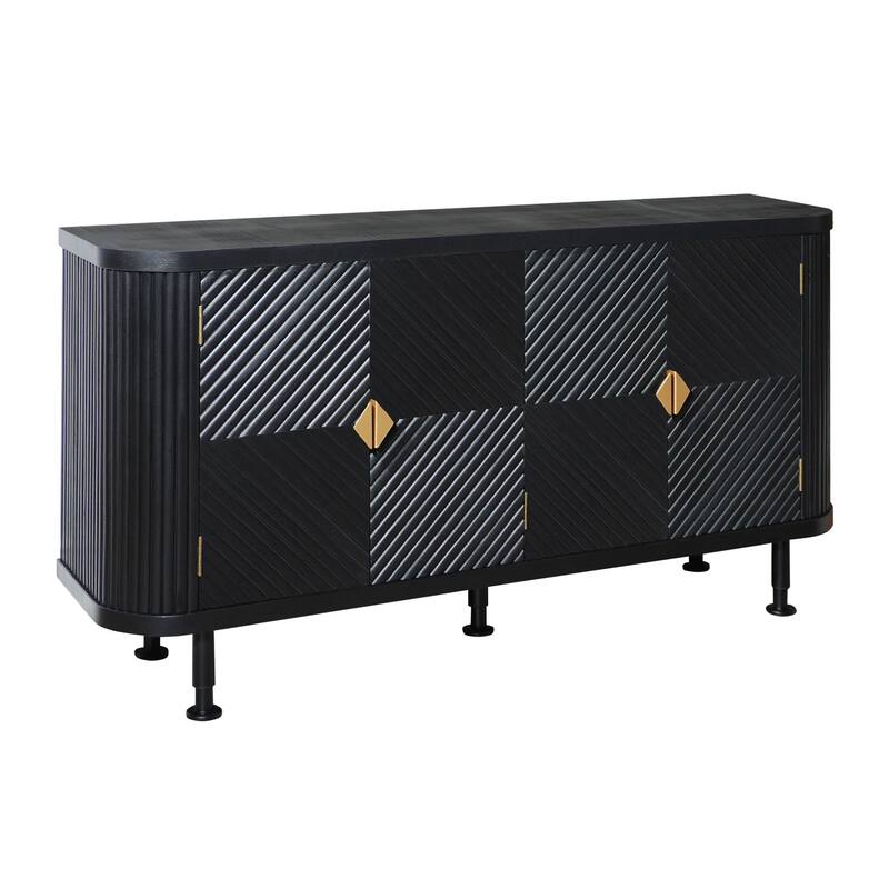 Roomfitters Accent Storage Cabinet, Modern Black Buffet Cabinet with 4 Doors and Adjustable Shelves for Entryway or Living Room