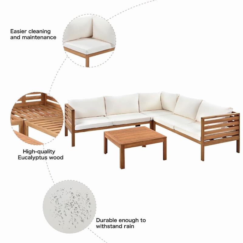5-piece Modern Wooden Outdoor Sofa Set with Water-resistant Cushions