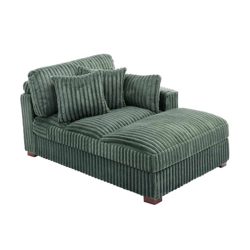 41" W Plush Corduroy Chaise Lounge with Pillows