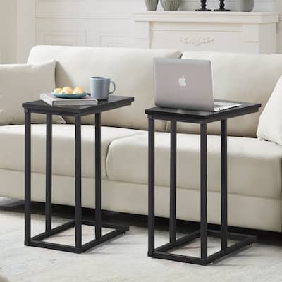 Javlergo Set of 2 C-Shaped Sofa Side Table, Small End Table for Living Room, Narrow Bedside/TV Tray Table