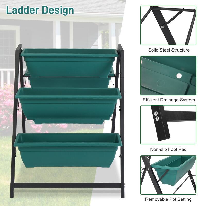 Green Vertical Tiered Planter Stand with 5 Boxes