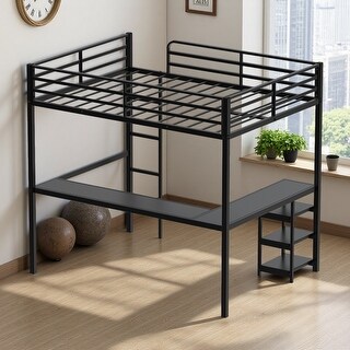 Full Size Heavy Duty Metal Loft Bed with L-Shaped Desk, Open Storage ...