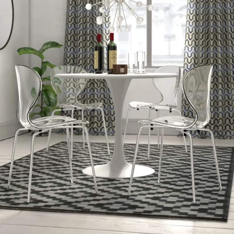 Oyster Modern Ergonomic Transparent Stackable Dining Side Chair with X Shaped Frame Rounded Seat Edge for Indoor Outdoor Use