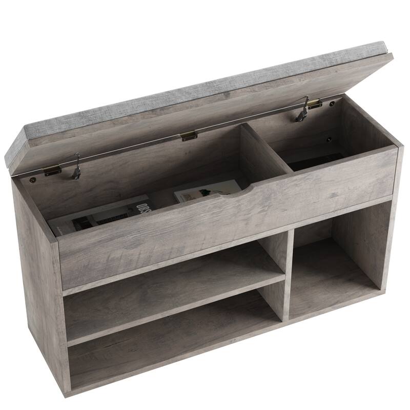 Shoe Storage Bench with a Cushioned Seat and 2 Tiers of Shelves
