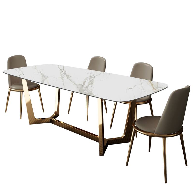 Furniture of America Mave Modern 5-Piece Metal Dining Table Set with 71" Ceramic Top