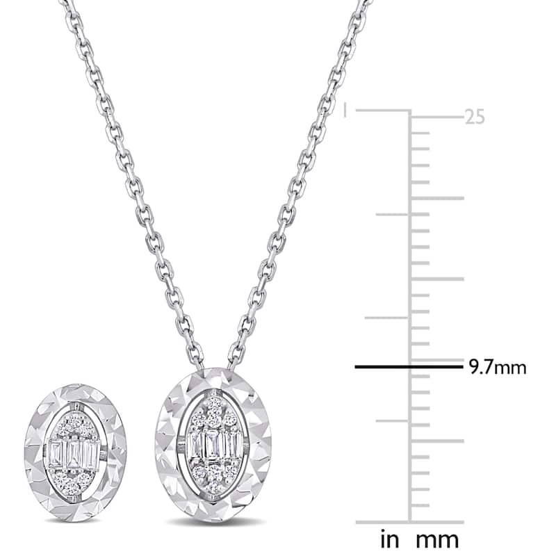 Miadora 1/5ct TDW Baguette Diamond Post Earrings Accent Pendant Set 14k White Gold Chain