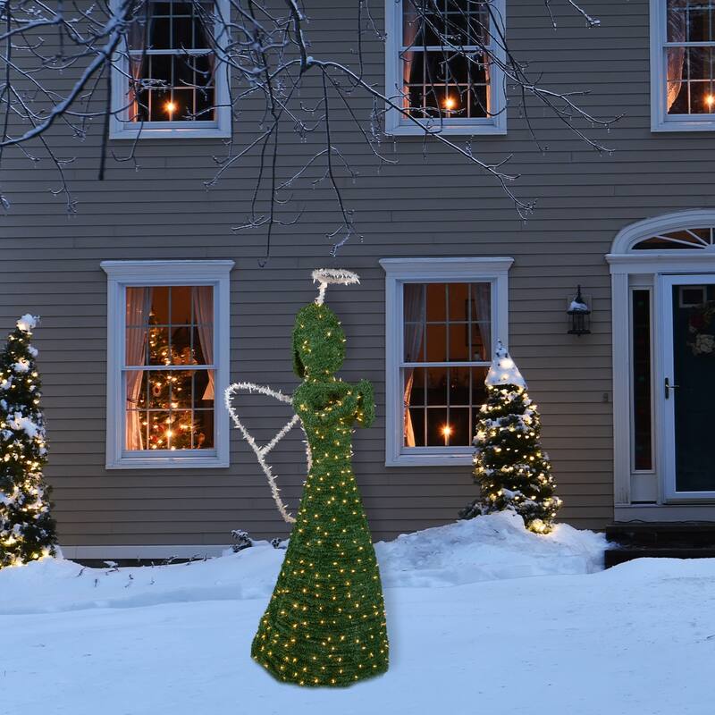 Lighted Commercial Topiary Angel Christmas Decor 6.5' White LED - Green