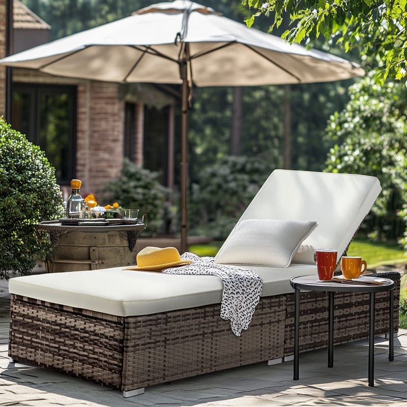 Outdoor Single Wicker Adjustable Chaise Lounge Chair