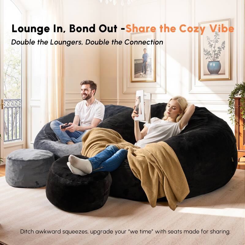 HOOOWOOO Dutch Velvet Fabric Bean Bag Chair with Ottoman