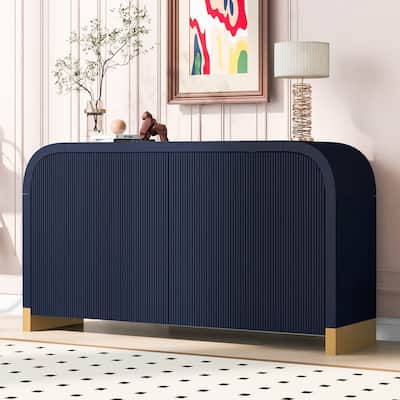 Striped 4 Doors Console Table, Multifunctional Console Storage Console Table with Adjustable Shelves