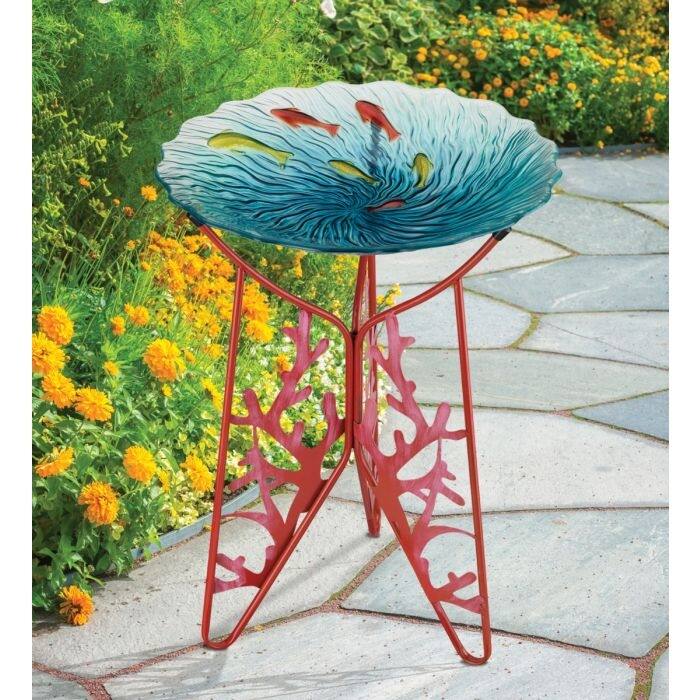 18" Birdbath with Decorative Stand - Coral