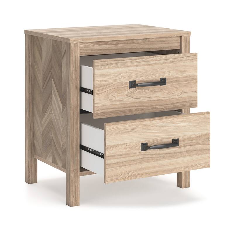 Bette Nightstand, 2 Drawers, Light Oak Brown Wood Finish, 24 Inch
