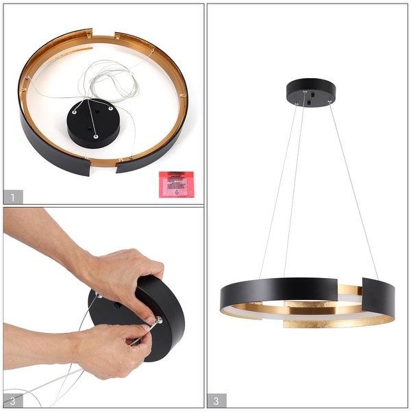 Modern LED Gold Black Drum Chandelier Large Pendant Light for Living Room D19.5 x H 3.3 D19.5 x H 3.3