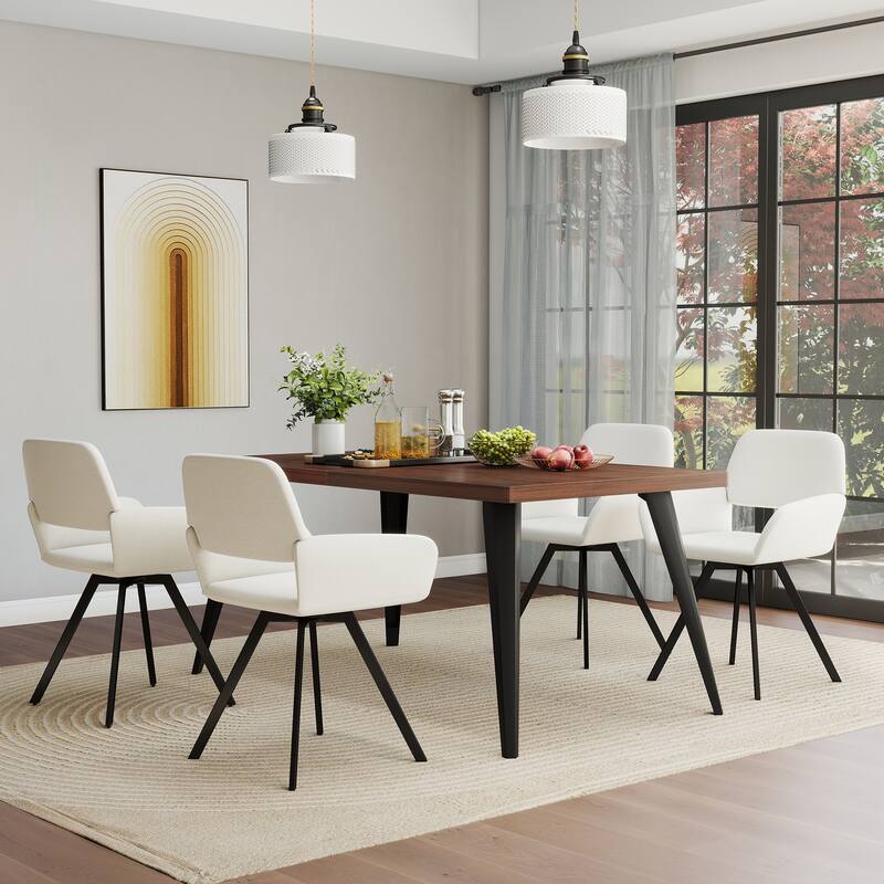 Homy Casa 5-Piece Dining Set with Rectangular Table and Upholstered Swivel Armchairs