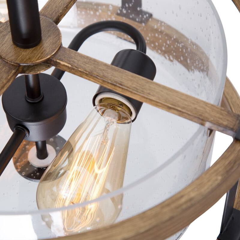 Modern Farmhouse 2-Light Drum Semi-flush Mount Seeded Glass Ceiling Light