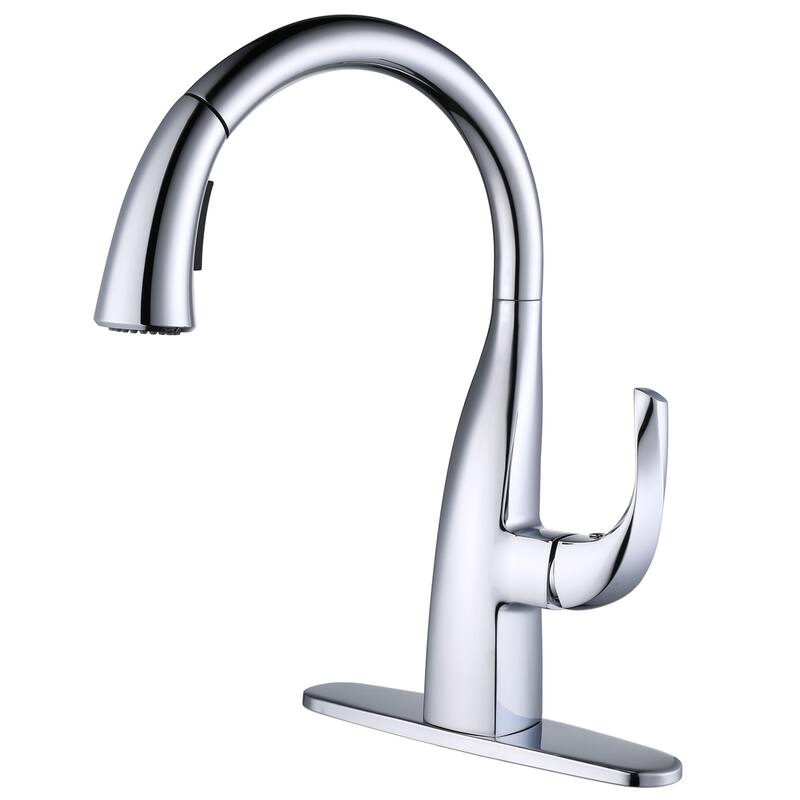 WOWOW Single Handle Gooseneck Kitchen Sink Faucet with Deckplate - Chrome/Clear