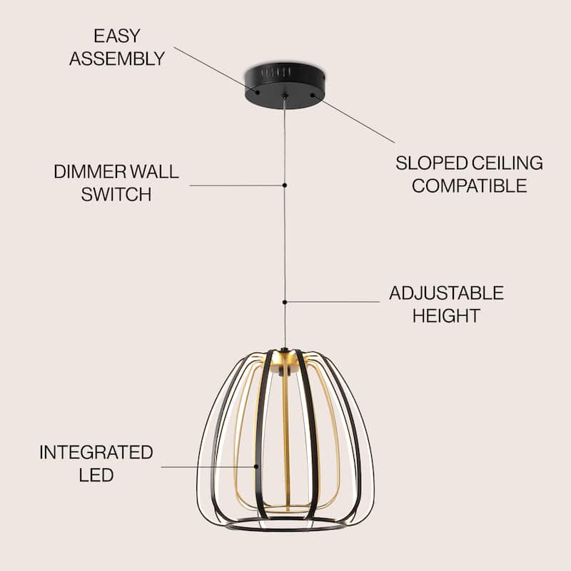 Adjustable Dimmable Cage Integrated LED Pendant, By JONATHAN Y