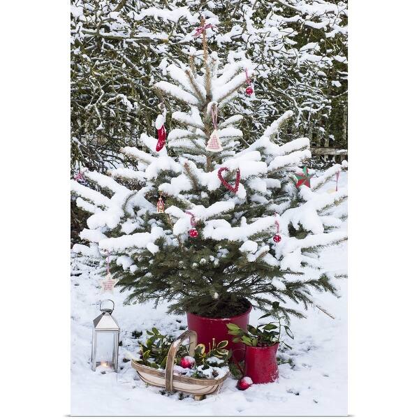 Shop Snowy Christmas Tree With Decorations Poster Print