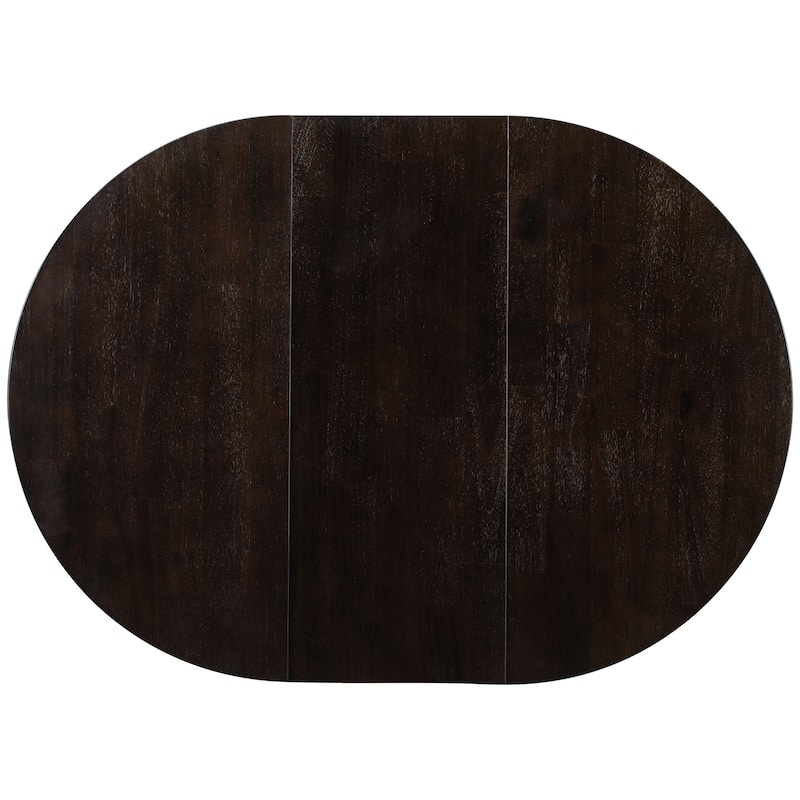 Farmhouse Round Extendable Dining Table with 16" Leaf Wood Kitchen Table