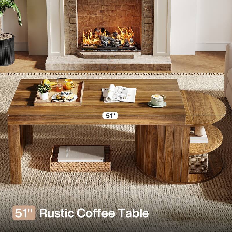 39 Inches Rustic Coffee Table with Storage Shelves - 39.3" L x 23.6" W x 19.69" H