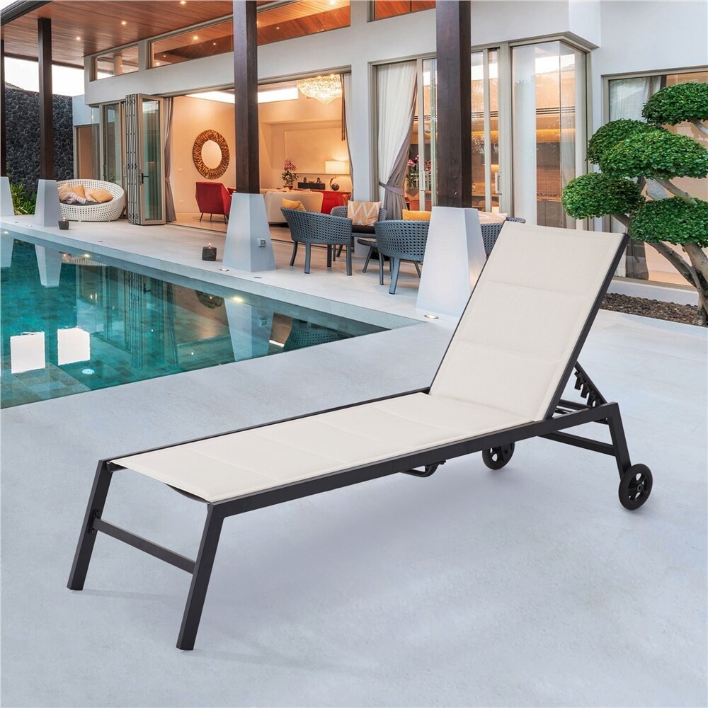 Yaheetech Outdoor Portable Patio Lounge Chair with Adjustable Backrest