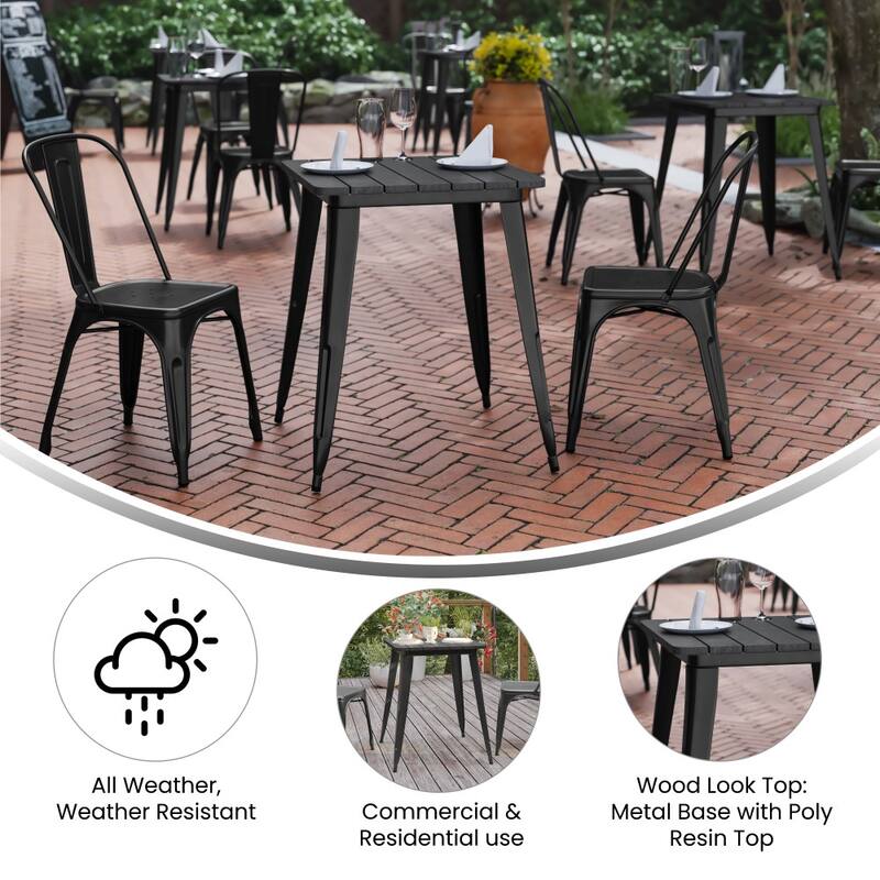 23.75" SQ Commercial Poly Resin Restaurant Table with Steel Frame - 23.5"W x 23.5"D x 30"H