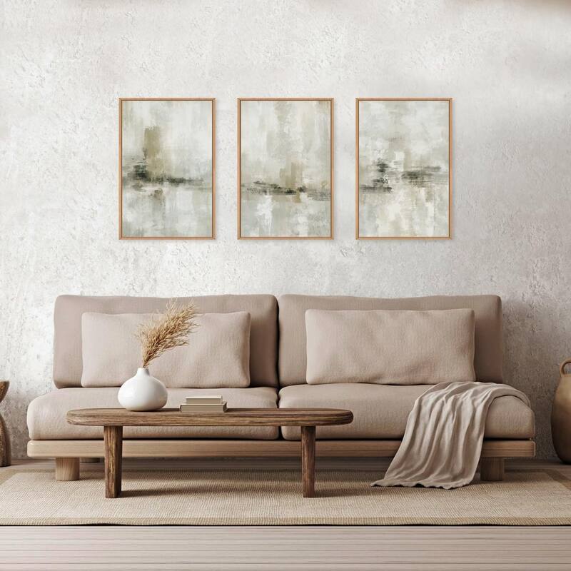 Neutral Abstract Wall Decor, Modern Beige Gray Wall Painting - 24 x 36