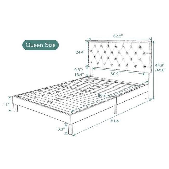 Low Profile Platform Bed with Button-Tufted Faux Leather Headboard
