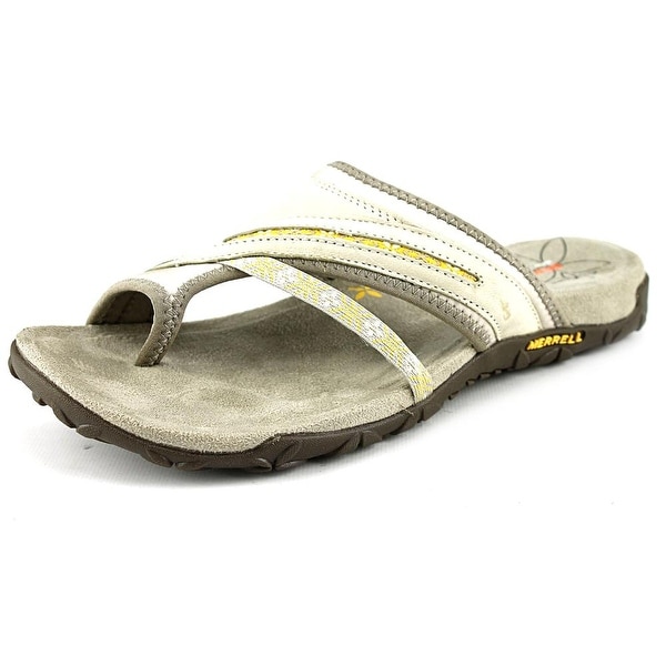 Merrell Terran Slide Women Open Toe Leather Gray Flip Flop Sandal