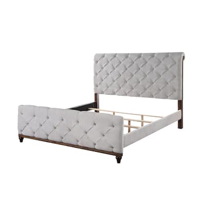 Queen Bed Frame Upholstered, Modern Bedroom Furniture, Reclaimed Oak Finish Bed