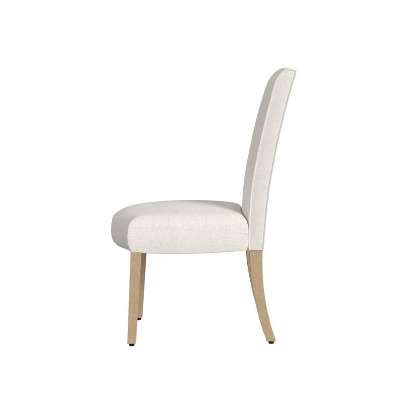 Jay Dining Chair Set of 2, Scalloped Details, Cream White Woven Fabric