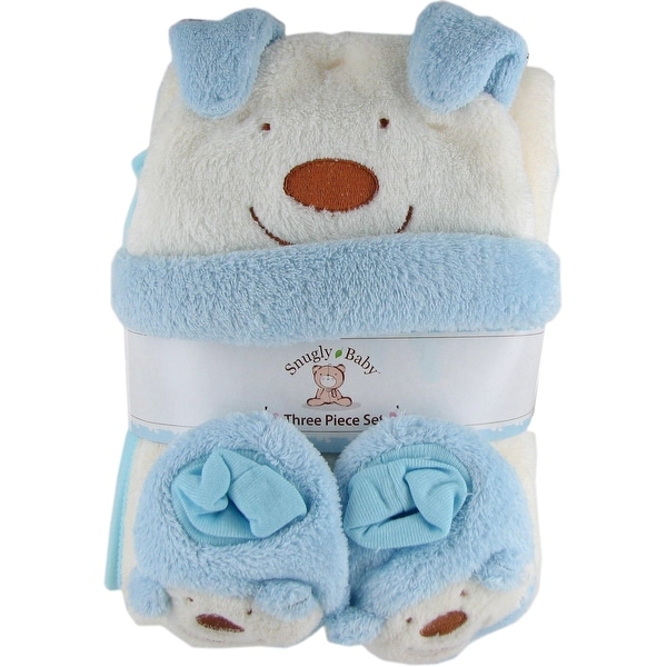 Snugly Baby 3 Pc Set Blue Fleece Baby Blanket w/ Booties & Hat - 30.0 in. x 40.0 in.