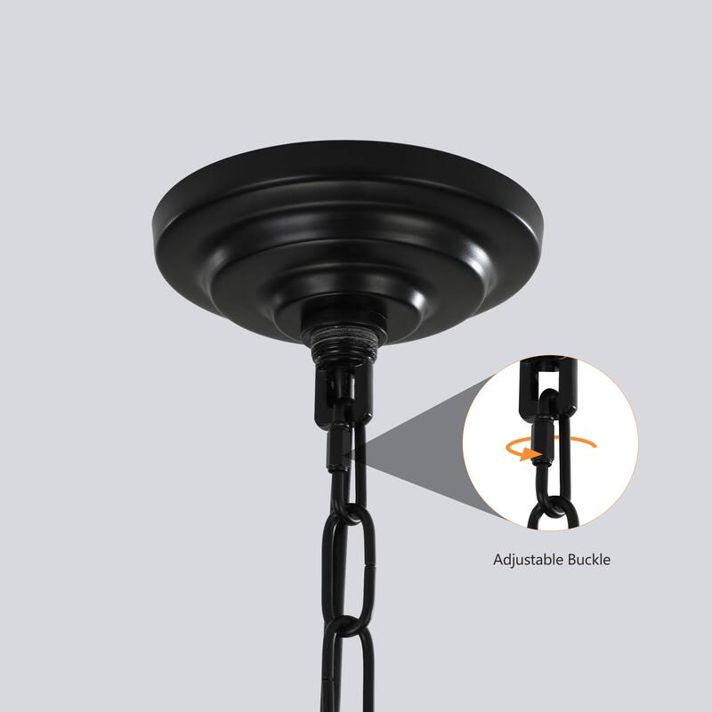 18" Modern 8-Light Black Geometric Pendant Chandelier, Industrial Metal Frame, Adjustable Hanging Light for Living Room