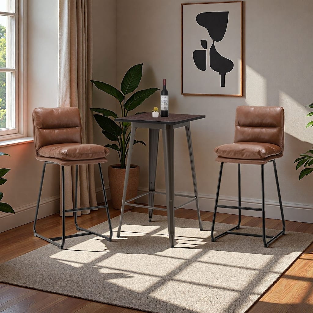 Glitzhome 3-Piece Bar Height Dining Table Set Round Pub Table & Faux Leather Bar Stools