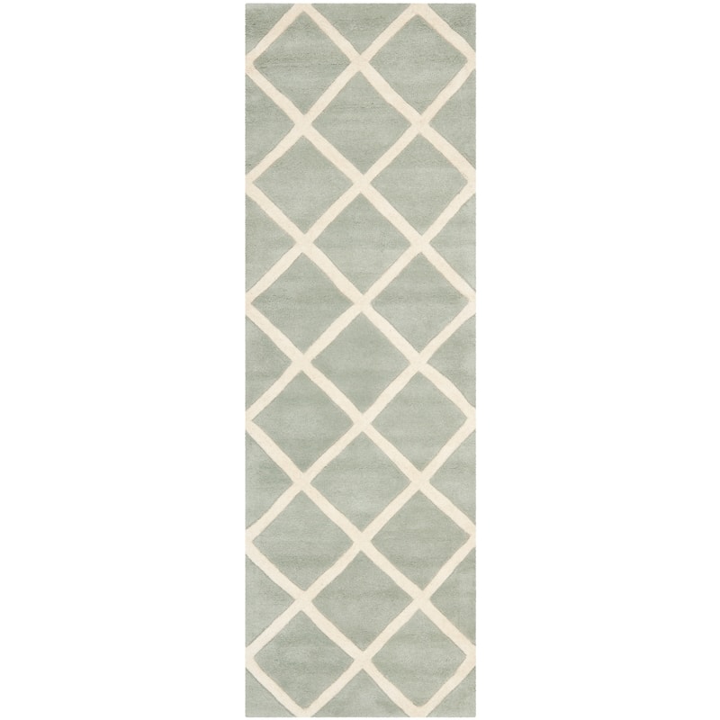SAFAVIEH, Handmade Chatham Ezzelina Modern Moroccan Wool Rug - 2'3" x 9' Runner - Grey/Ivory