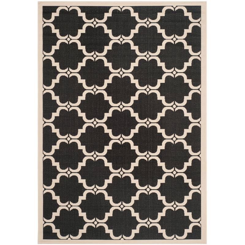 SAFAVIEH Courtyard Rozina Indoor/ Outdoor Waterproof Patio Backyard Rug - 6'7"x9'6" - Black/Beige
