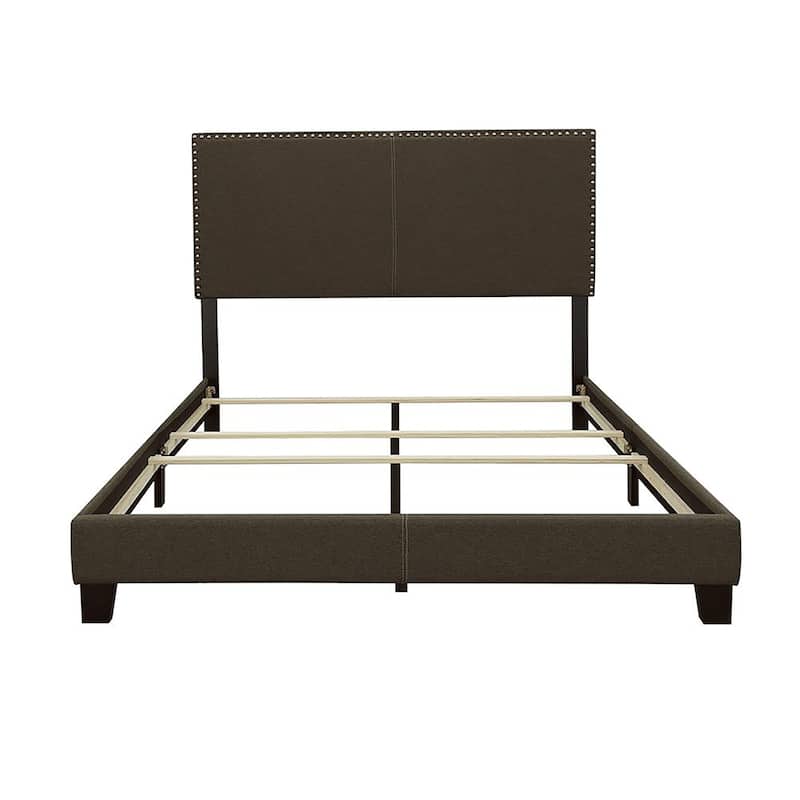 Charcoal Queen Bed with Nailhead Trim and Solid Wood Legs