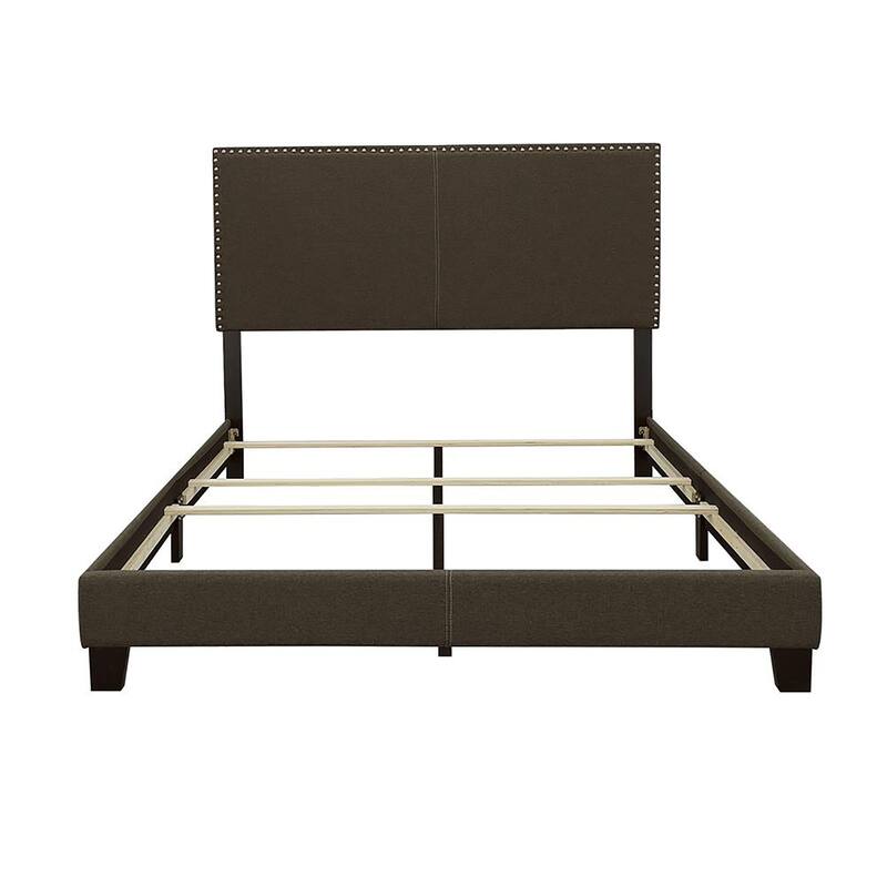 Charcoal Twin Bed with Nailhead Trim and Fabric Headboard