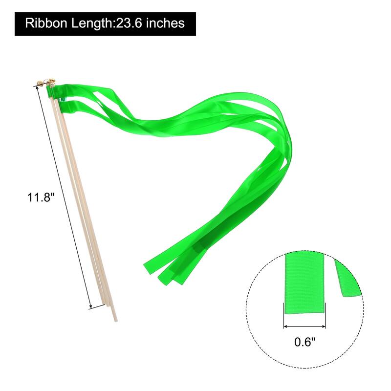 15Pcs Wedding Ribbon Sticks Party Ribbon Streamers Sticks - Green