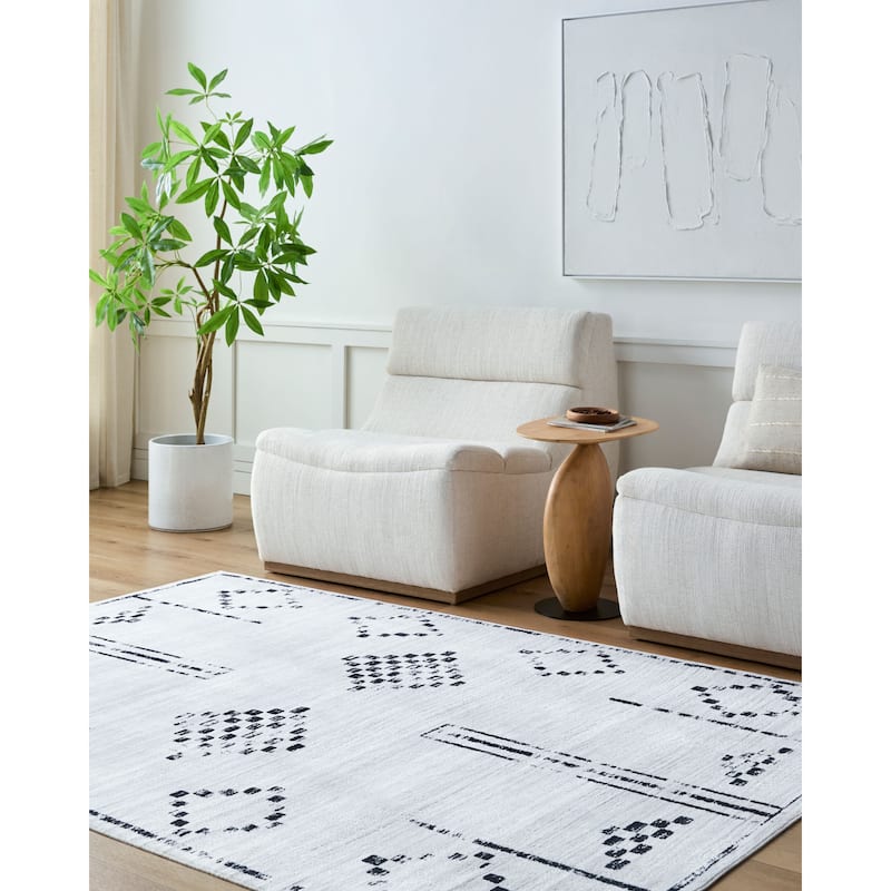 Livabliss Scandinavian Lavable Tribal Washable Area Rug - 2'6" x 8' - White/ Black