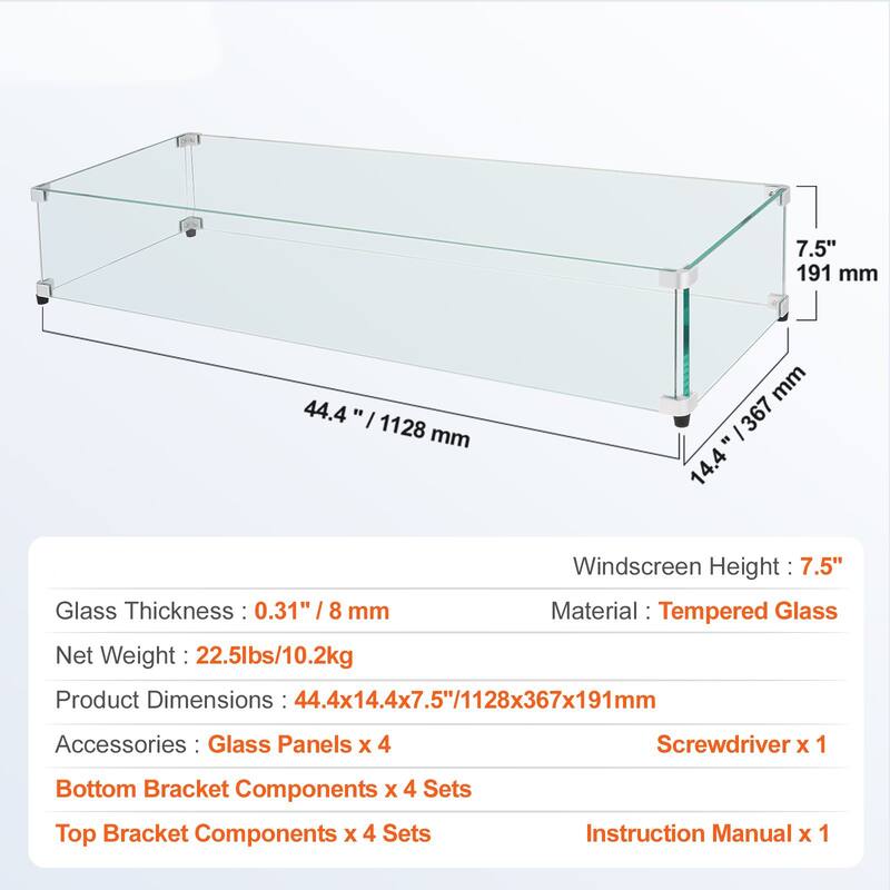 Tempered Glass Wind Guard for Rectangular Fire Pit Table