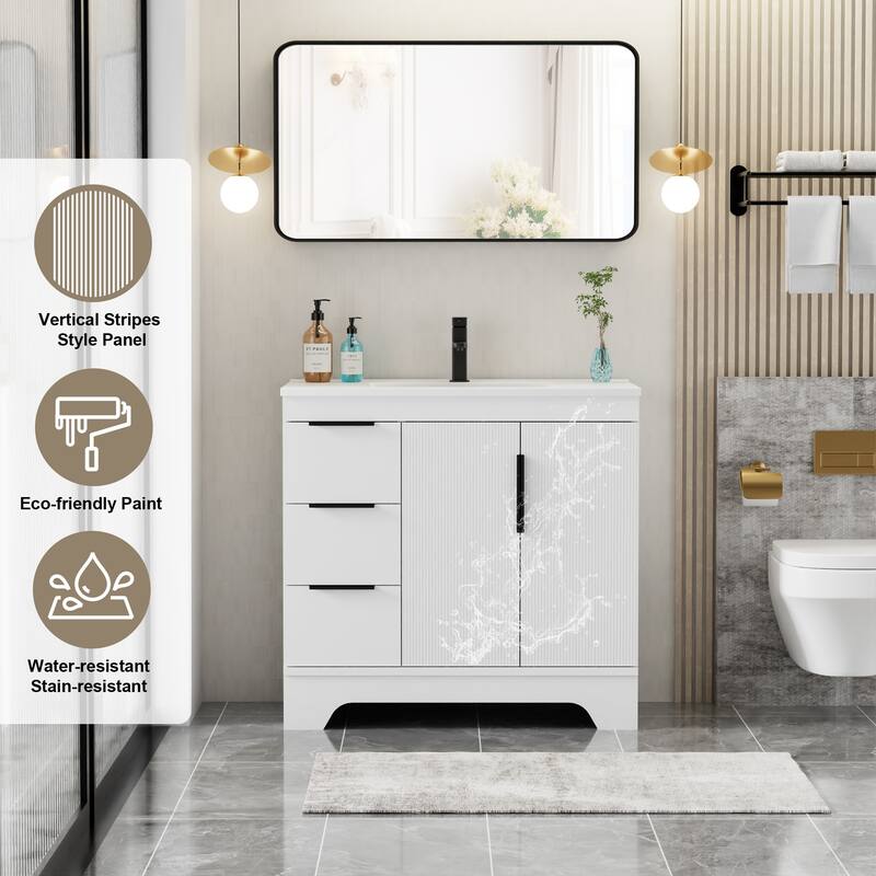 Vertical Stripes Bathroom Vanity Set with Sink Top & Faucet