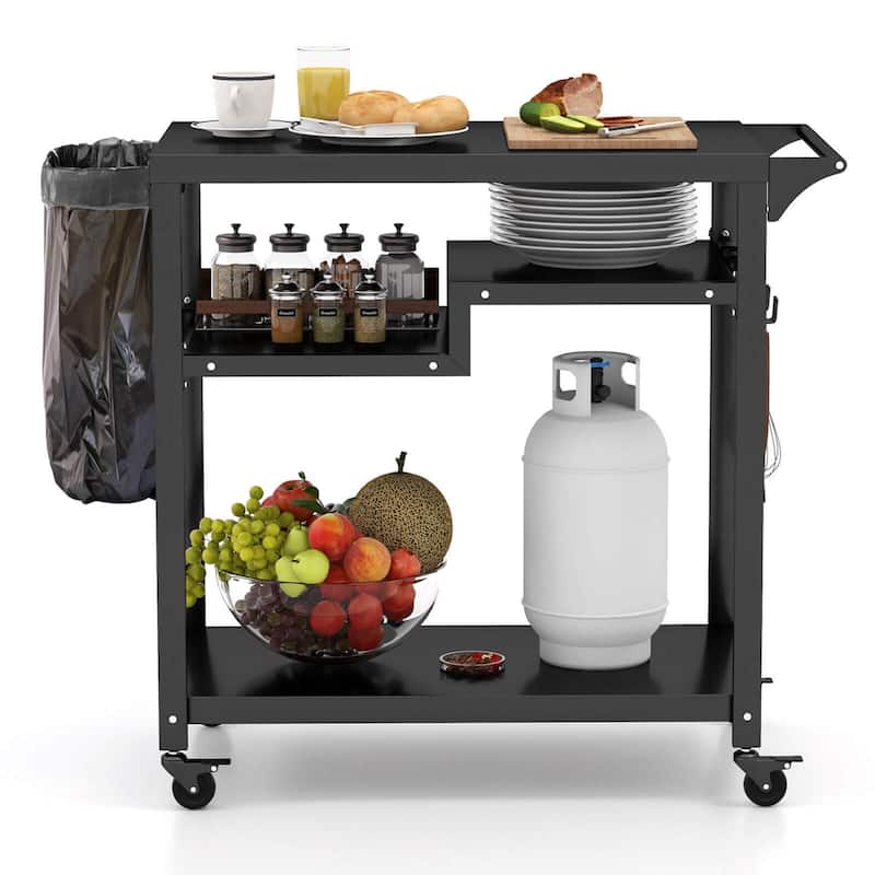 Costway Rolling Grill Cart 3-Shelf BBQ Table Pizza Oven Stand with - See Details