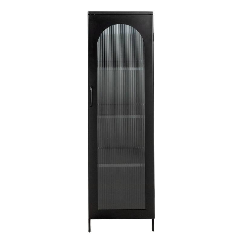 Solstice Metal Cabinet with 3 Adjustable Storage Shelves and Arched Glass Door