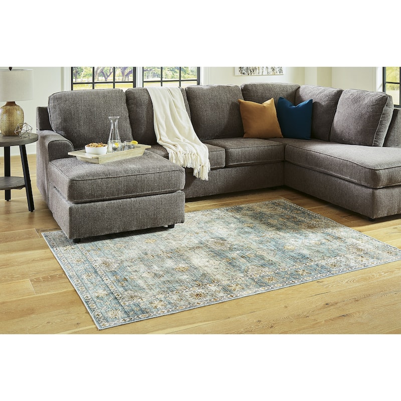 Signature Design by Ashley Harwins Blue Machine Washable Rug - 5'W x 7'D