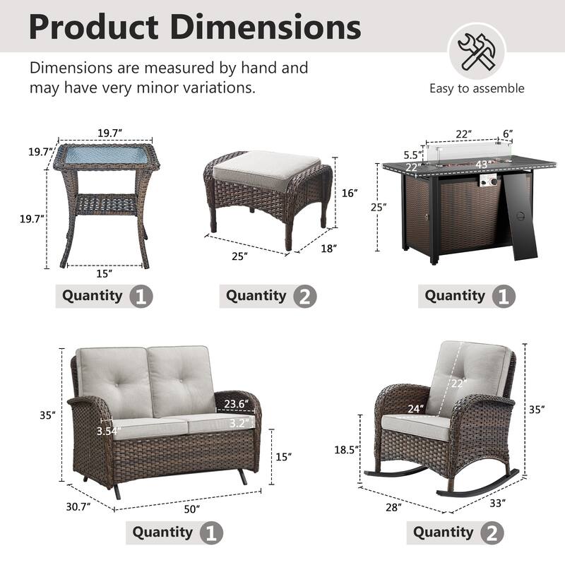Gymojoy Outdoor Fire Pit Conversation Set, Loveseat Glider Sofa & Chairs - Patio Furniture Set